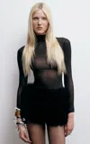 The New Arrivals Ilkyaz Ozel Elly Feather-trimmed Silk Mesh Mini Dress In Black