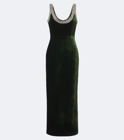 The New Arrivals Ilkyaz Ozel Embellished Velvet Cocktail Dress In Green