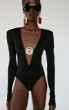 The New Arrivals Ilkyaz Ozel Erosine Nazar Long Sleeve Bodysuit In Black