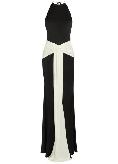 The New Arrivals Ilkyaz Ozel Euphorie Colour-block Ruched Stretch-jersey Maxi Dress In Black