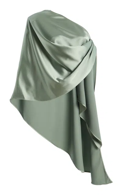 The New Arrivals Ilkyaz Ozel Exclusive Fume Satin Top In Green