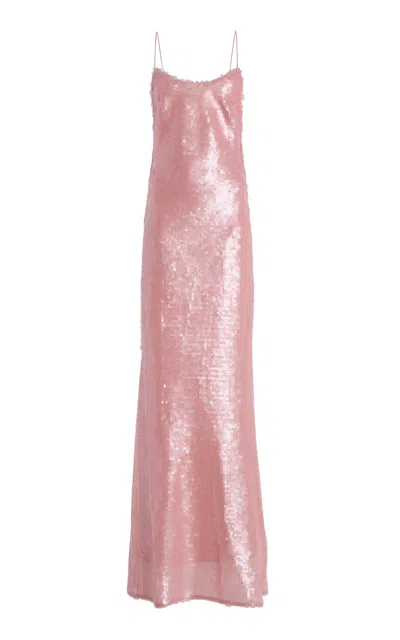 The New Arrivals Ilkyaz Ozel Exclusive Gwenyth Sequinned Maxi Slip Dress In Pink