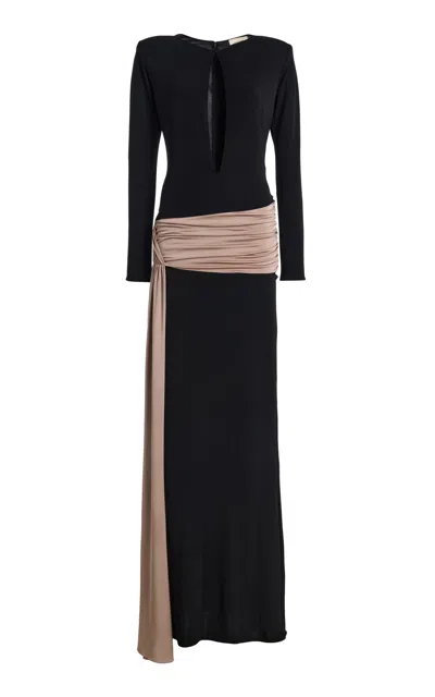 The New Arrivals Ilkyaz Ozel Exclusive Heat Crepe Maxi Dress In Black