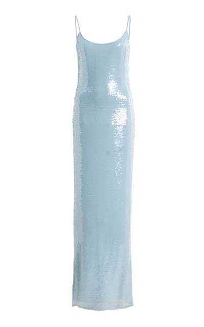 The New Arrivals Ilkyaz Ozel Exclusive Isis Sequined Maxi Dress In Blue