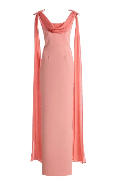 The New Arrivals Ilkyaz Ozel Exclusive Morticia Sash-detailed Crepe Maxi Dress In Pink