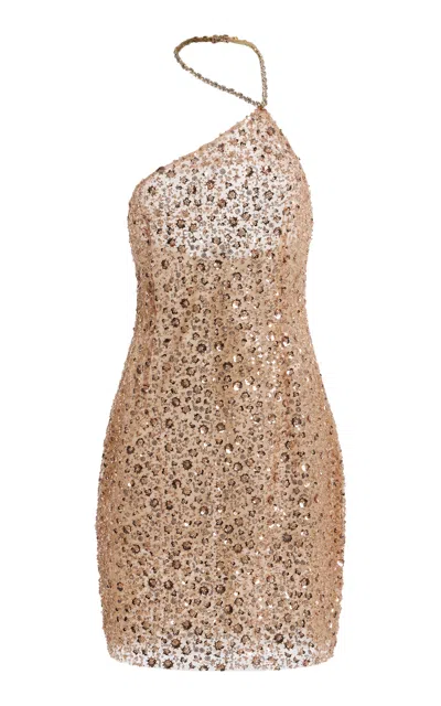 The New Arrivals Ilkyaz Ozel Exclusive Slit Sequined Mini Dress In Gold