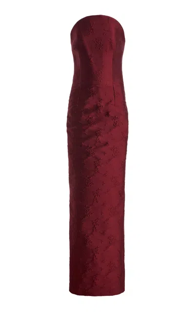 The New Arrivals Ilkyaz Ozel Fang Jacquard Maxi Dress In Red