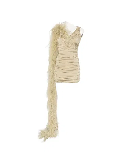 The New Arrivals Ilkyaz Ozel Feather-detail Mini Dress In Neutral