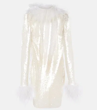 The New Arrivals Ilkyaz Ozel Feather-trimmed Sequined Minidress In White