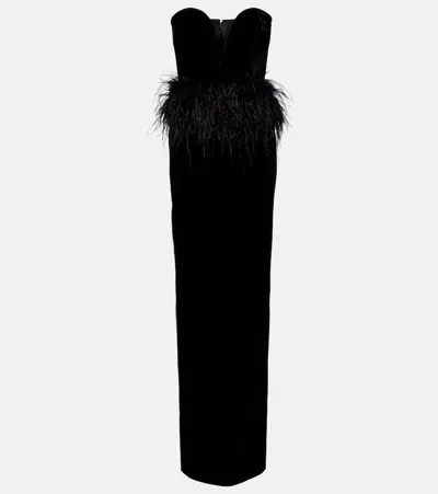 The New Arrivals Ilkyaz Ozel Schulterfreies Sienna Maxikleid Mit Federn In Multi