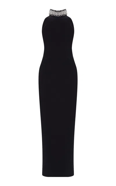 The New Arrivals Ilkyaz Ozel Hemingway Crystal-embellished Silk Maxi Dress In Black