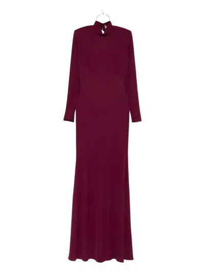 The New Arrivals Ilkyaz Ozel High-neck Long Dress In Burgundy