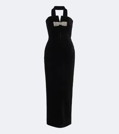 The New Arrivals Ilkyaz Ozel Holly Embellished Scarf-detail Velvet Gown In Black