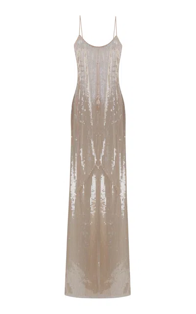 The New Arrivals Ilkyaz Ozel Isis Scoop-neck Gown In Nude