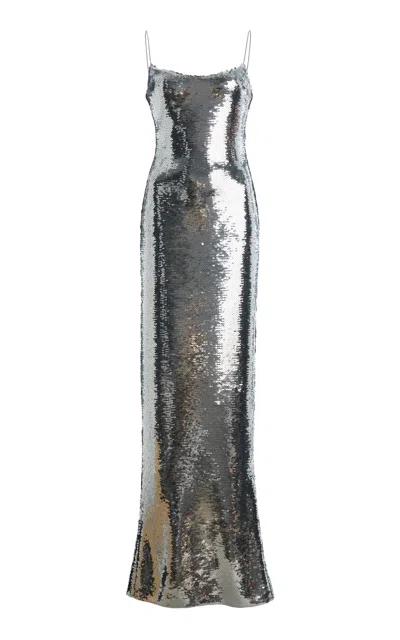 The New Arrivals Ilkyaz Ozel Isis Sequined Maxi Dress In Silver