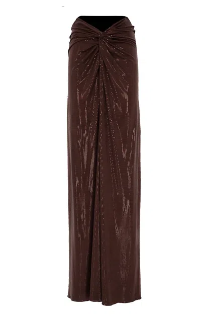 The New Arrivals Ilkyaz Ozel Jasmine Gathered Hotfix Crepe Jersey Maxi Skirt In Brown