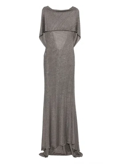 The New Arrivals Ilkyaz Ozel Jeanne Cape-back Maxi Dress In Gray