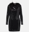 The New Arrivals Ilkyaz Ozel Juises Feather-trimmed Sequined Minidress In Black