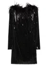 The New Arrivals Ilkyaz Ozel Juises Feather-trimmed Sequined Minidress In Black