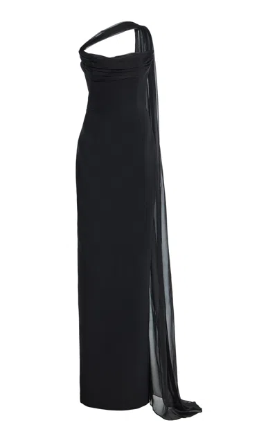 The New Arrivals Ilkyaz Ozel Julietta Silk-detailed Crepe Maxi Dress In Black