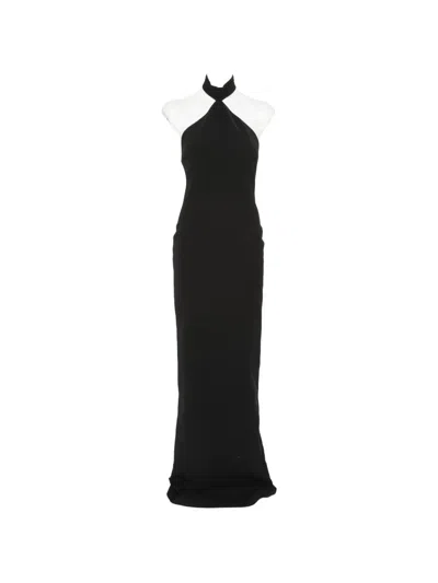 The New Arrivals Ilkyaz Ozel Kailash Halterneck Back-slit Maxi Dress In Black