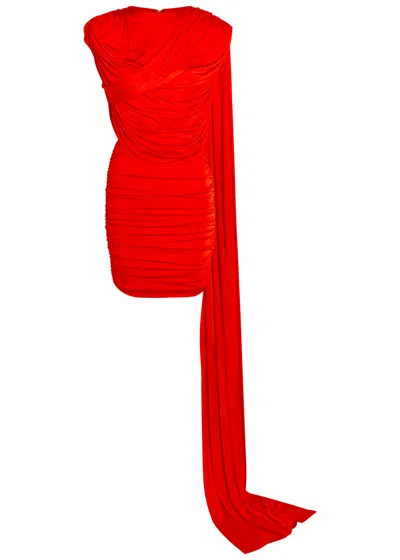 The New Arrivals Ilkyaz Ozel Khara Scarf-effect Stretch-jersey Mini Dress In Red
