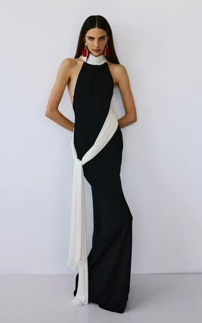 The New Arrivals Ilkyaz Ozel Leia Train Raven Contrast Dress In Black