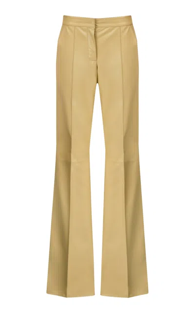 The New Arrivals Ilkyaz Ozel Lenny Flared Leather Pants In Yellow