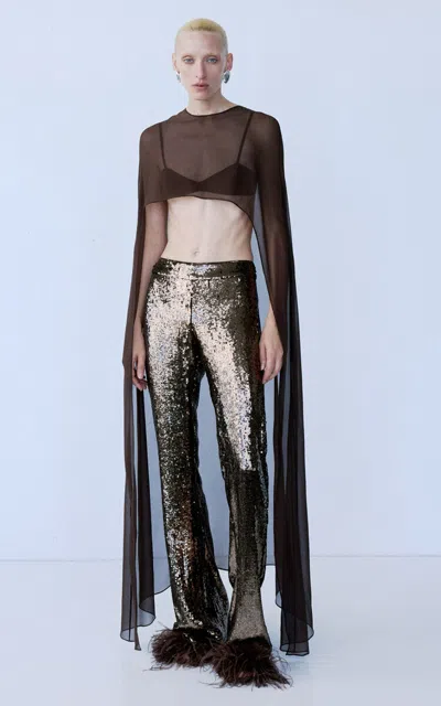 The New Arrivals Ilkyaz Ozel Lenny Sequined Wide Leg Pants In Brown