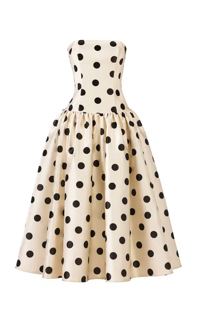 The New Arrivals Ilkyaz Ozel Leyla Polka-dot Satin Maxi Dress In Neutral