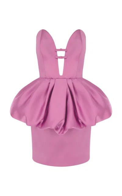 The New Arrivals Ilkyaz Ozel Lia Satin Peplum Mini Dress In Pink