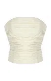 The New Arrivals Ilkyaz Ozel Lina Ruched Silk Taffeta Strapless Top In White