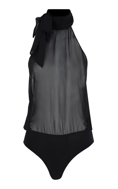The New Arrivals Ilkyaz Ozel Loulou Silk Chiffon Halter Tank Top In Black