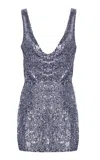 The New Arrivals Ilkyaz Ozel Lydia Draped Sequined Silk Mini Dress In Purple