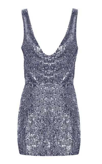 The New Arrivals Ilkyaz Ozel Lydia Draped Sequined Silk Mini Dress In Purple