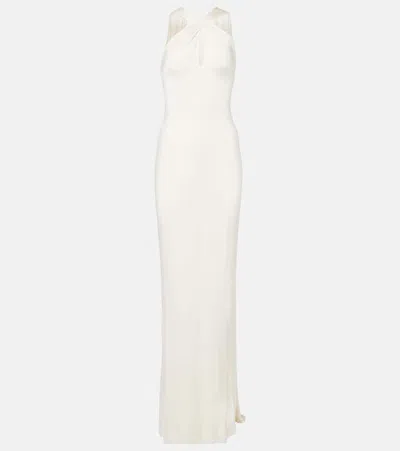 The New Arrivals Ilkyaz Ozel Maia Draped Cutout Gown In Casablanca Lily