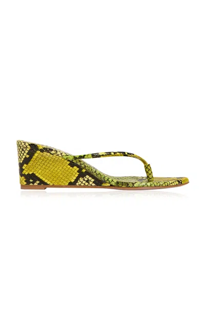 The New Arrivals Ilkyaz Ozel Neferttiti Python-effect Leather Wedge Sandals In Green