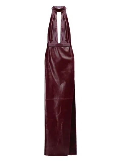 The New Arrivals Ilkyaz Ozel Nessa Halterneck Leather Maxi Dress In Burgundy
