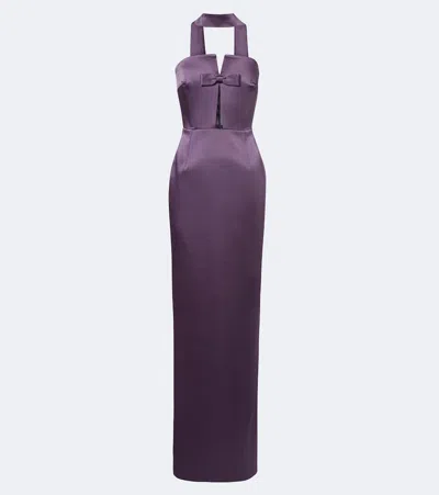 The New Arrivals Ilkyaz Ozel Noa Scarf-detail Satin Gown In Purple