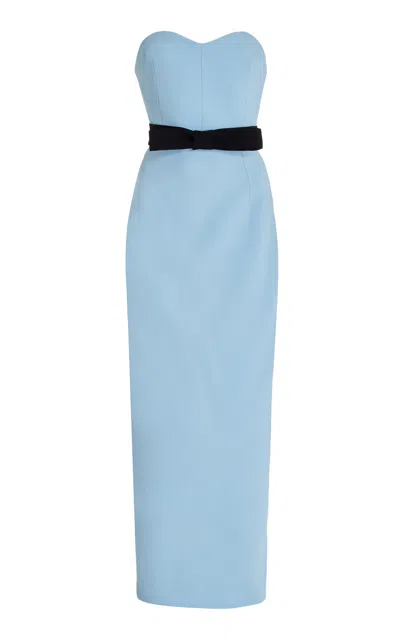 The New Arrivals Ilkyaz Ozel Exclusive Noéle Bow-detailed Crepe Strapless Maxi Dress In Blue