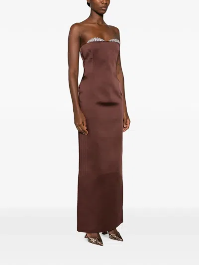 The New Arrivals Ilkyaz Ozel Noélie Crystal-embellished Strapless Dress In Brown