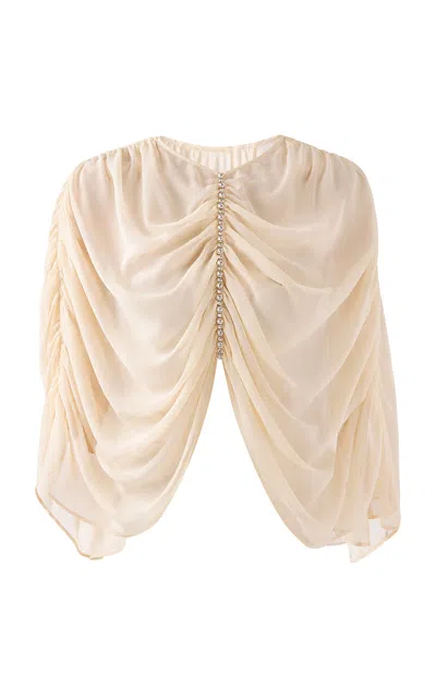 The New Arrivals Ilkyaz Ozel Nour Crystal Chiffon Cape Top In Orange