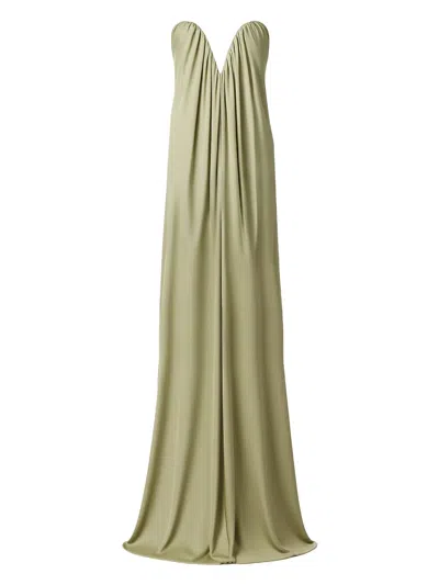 The New Arrivals Ilkyaz Ozel Olivienne Heart-neck Maxi Dress In Green