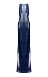The New Arrivals Ilkyaz Ozel Olympia Plunging Gown In Blue