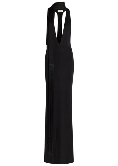 The New Arrivals Ilkyaz Ozel Olympia Scarf-effect Stretch-jersey Maxi Dress In Black