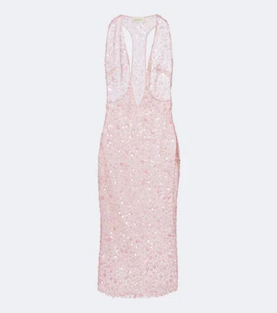 The New Arrivals Ilkyaz Ozel Olympia Sequined Silk Midi Dress In Pink