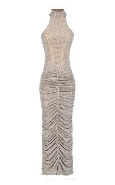 The New Arrivals Ilkyaz Ozel Oriane Stoned Jersey Maxi Dress In Silver