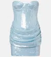 The New Arrivals Ilkyaz Ozel Pamela Sequined Draped Strapless Minidress In Blue