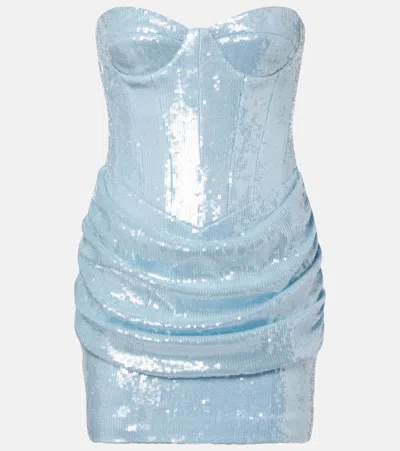 The New Arrivals Ilkyaz Ozel Pamela Sequined Draped Strapless Minidress In Blue