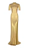 The New Arrivals Ilkyaz Ozel Pernille Metallic Jersey Maxi Dress In Gold